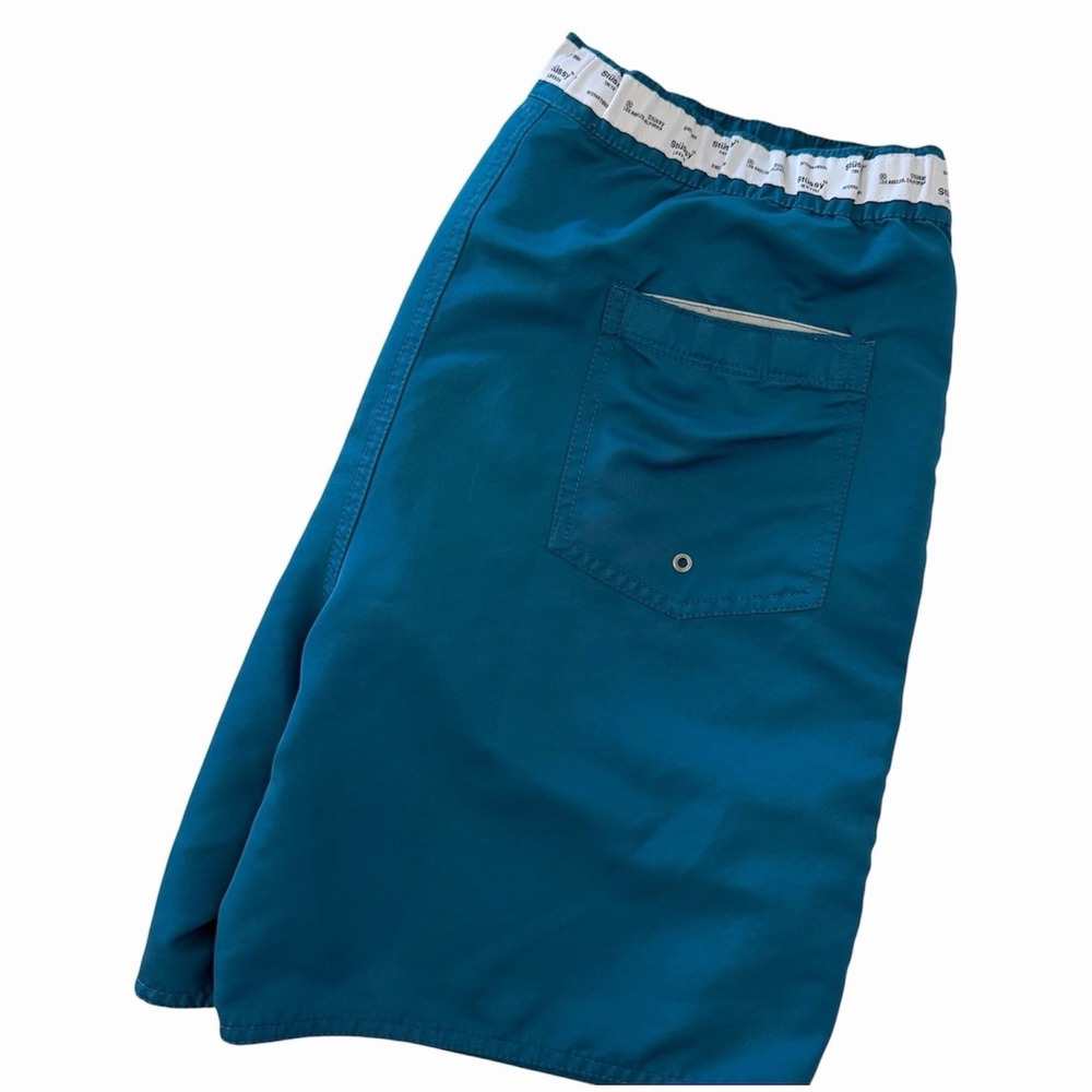 Stussy Shorts Mens Medium Blue Stock Water Lined Drawstring Nylon Beach Surf - Picture 2 of 6